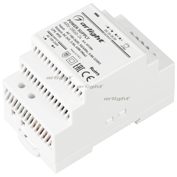 Блок питания ARV-DR60-24 (24V, 2.5A, 60W) (ARL, IP20 DIN-рейка)