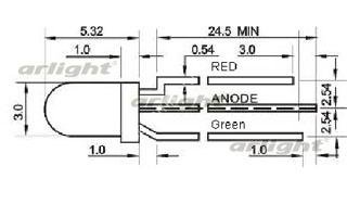 Светодиод ARL-3514EGW/3L (anode) (Arlight, 3мм (круглый))